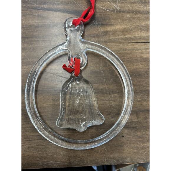 Large Vintage Sweden Costa Boda Glass Season Decor Circle W/Bell - Picture 1 of 3